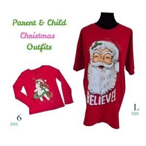 Parent & Child Red Christmas Parent Size L & Child Size 6 T-Shirts Set